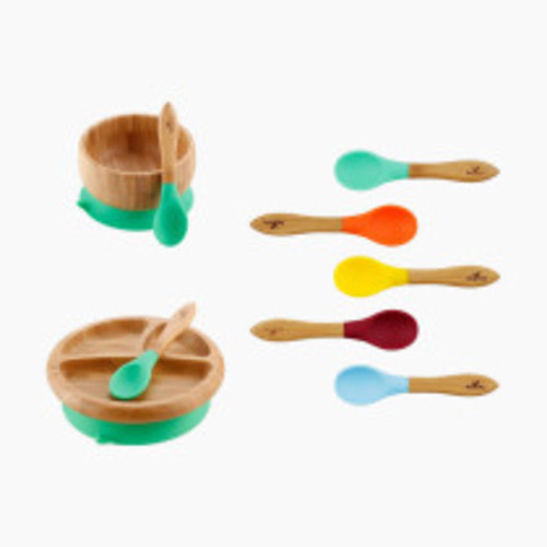 Avanchy Rainbow Gift Set Baby Bowl + Baby Plate + 7 Spoons - Green
