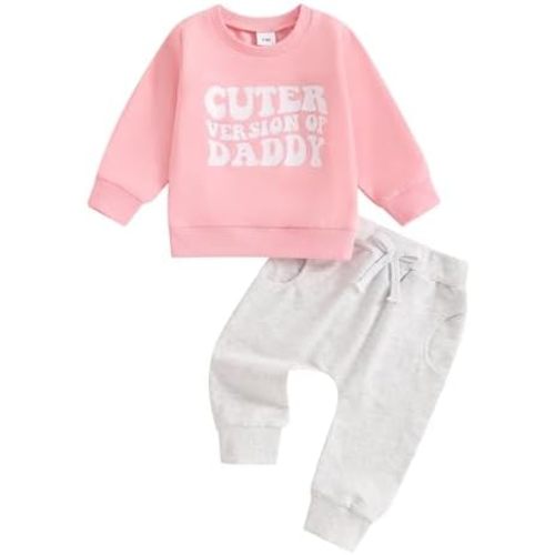 Toddler Baby Girl Fall Clothes Infant Outfit Letter Print Long Sleeve Pullover Sweatshirts and Jogger Pants Set