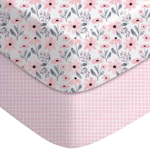 Yoofoss Baby Crib Sheets for Boys Girls, Fitted Crib Sheet 2 Pack for Standard Crib and Toddler Mattress, Super Soft Microfiber Baby Sheet 28x52x8in Pink Floral