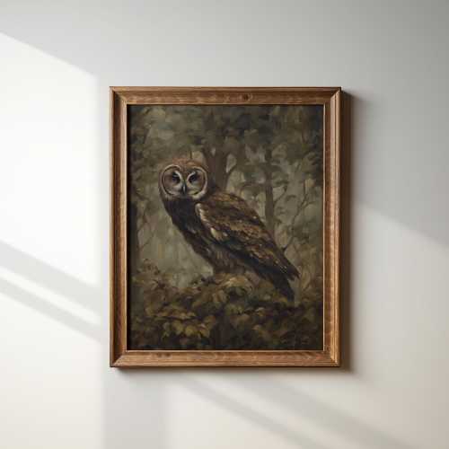 Printable Wall Art | Owl Art| Woodland Creature | Moody Wall Art | Printable Art Landscape Green Moody | Dark Academia | Cottagecore