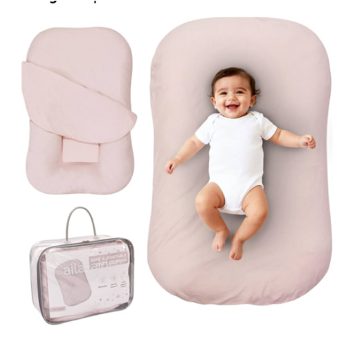 Aila + Aiden Baby Lounger | Organic Cotton Infant Lounger | Adjustable & Portable Floor Lounger | Supervised Use | Soft, Breathable, Washable Cover - Snuggle Collection - (Pink)