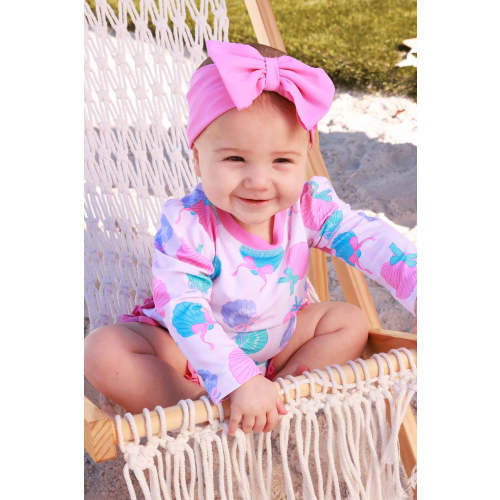0-3mo Swimsuit Long Sleeve Rash Guard With Ruffle Bottom | Seaside Sweetie