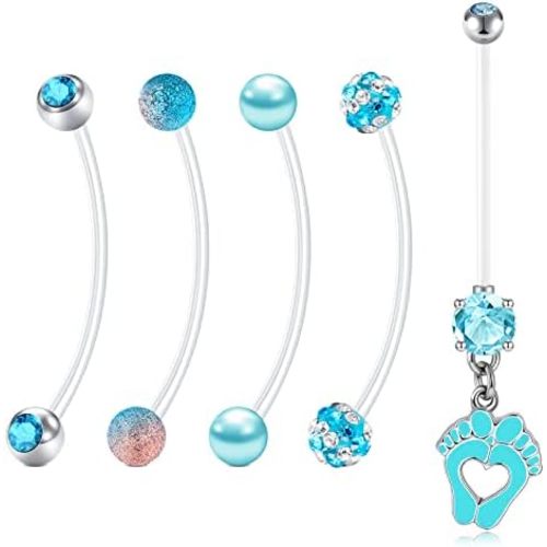Anicina 14G Flexible Clear Acrylic Pregnancy Belly Button Ring Personalized Dangle Pregnancy Maternity Belly Rings 22/25/32/35/38mm