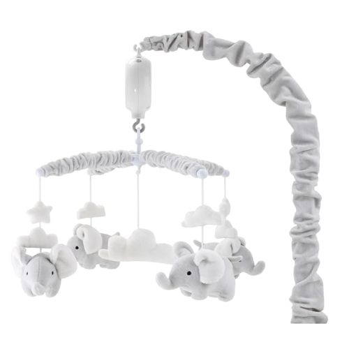 The Peanutshell Crib Mobile for Girls or Boys - Soft Grey Musical Baby Crib Mobile with 12 Lullabies, Cute Elephant Baby Grey Elephant Nursery Decor