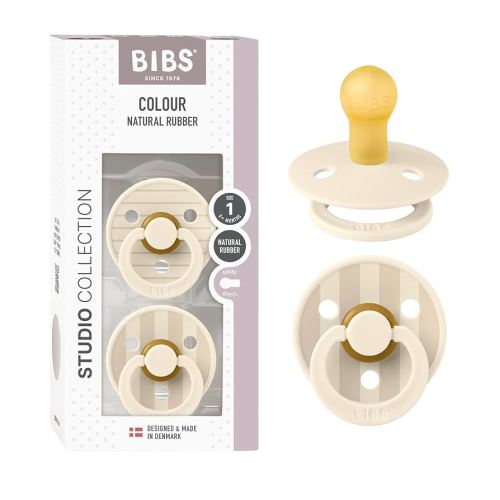 BIBS Pacifiers - Colour Studio 2 Pack | Round Nipple Baby Pacifier | BPA Free Natural Rubber Latex Soother | Made in Denmark | Size 0+ Months | Pin Ivory Vanilla