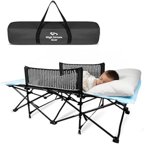 Toddler Cot Bed: Kids Travel Camping Bed, a Portable Folding Cot for Kids Great for Outdoors and Young Guests at Home. Comfortable Kids Sleeping Cot Easy to Store and Use (Light Blue)