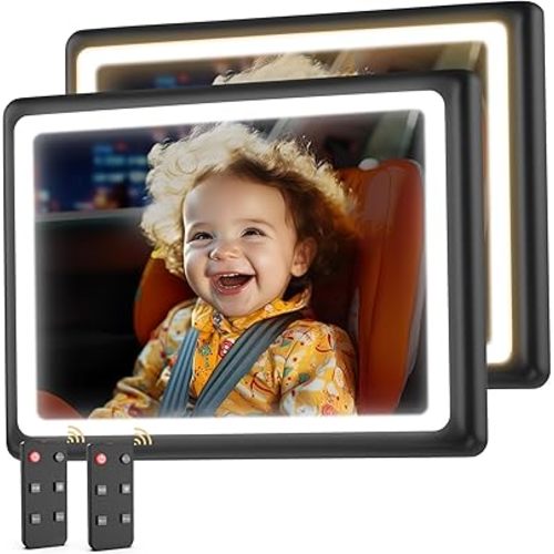 Baby Car Mirror with Light - Remote Control, 360° Adjustable, Shatter Resistant Car Seat Mirror - Clear Night Vision, Easy Installation for Rear Facing Infants