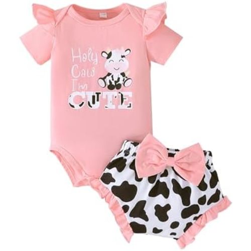 SUREPOCH Baby Girl Summer Clothes Cute Ruffle Sleeve Romper & Shorts Set for Newborns & Toddlers Soft Cotton Infant Outfits