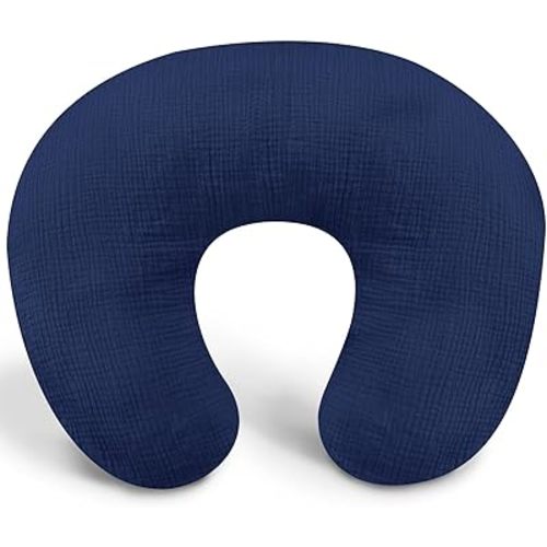Muslin Nursing Pillow Cover, Cotton Breastfeeding Pillow Cover for Baby Girls Boys, Soft Breathable Nursing Pillowcase for Infant Newborn, Removable Slipcover for Nursing Pillows, Navy(Only Cover)