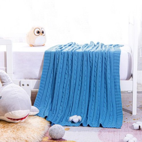 Cotton Cable Knit Toddler Blanket, Super Soft Warm Breathable Baby Blanket, 30x40 Inches, Azure Blue - NTBAY