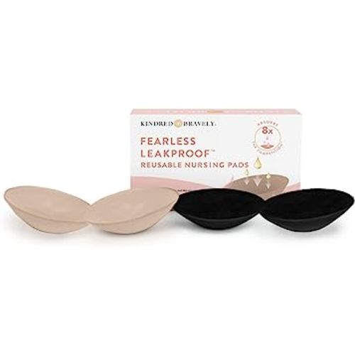 Kindred Bravely Fearless Leakproof Reusable Breast Pads | Ultra Absorbent Washable Nursing Pads (4 Pack, Beige/Black)