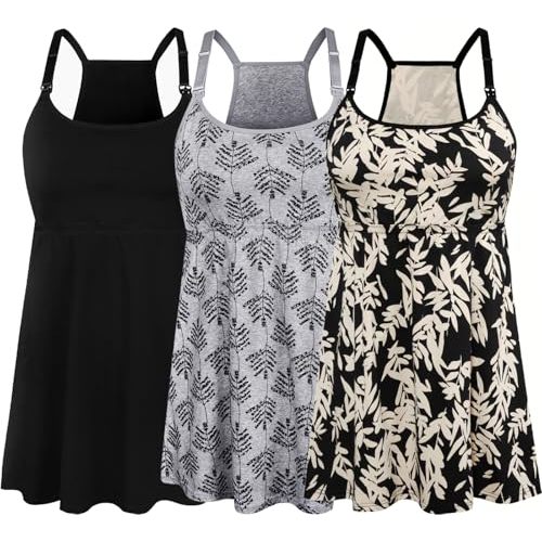 SUIEK 3 Pack Maternity Nursing Tank Tops with Bralette Cotton Breastfeeding Camisole