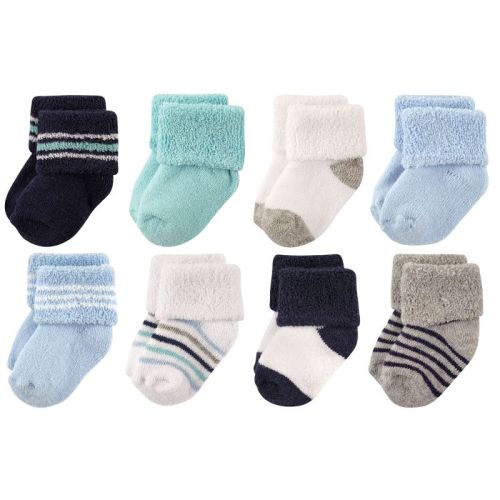 Luvable Friends Baby Boy Newborn And Baby Terry Socks, Mint Navy Stripes, 6-12 Months