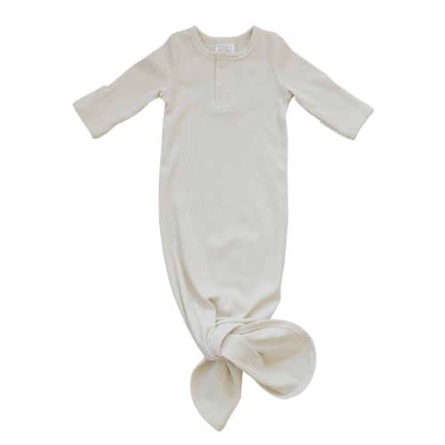 Vanilla Organic Cotton Ribbed Knot Gown – Mebie Baby