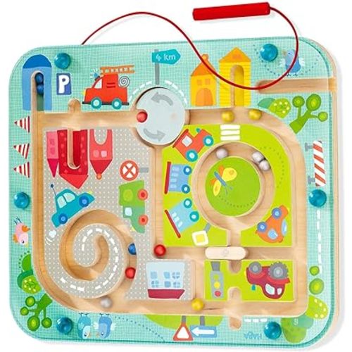 HABA Busy Board for Toddlers 2-4: Town Magnetic Maze Puzzle Game - Toddler Travel Toys for Preschoolers