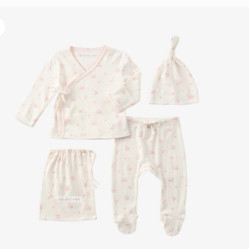 Pink Swan Print Organic Cotton Pointelle Layette 3 Pc Gift Set – Elegant Baby