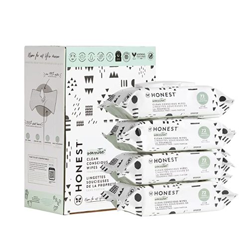 The Honest Company Clean Conscious Wipes | 99% Water, Compostable, Plant-Based, Baby Wipes | Hypoallergenic, EWG Verified | Pattern Play, 288 Count - 72 Count (Pack of 4)