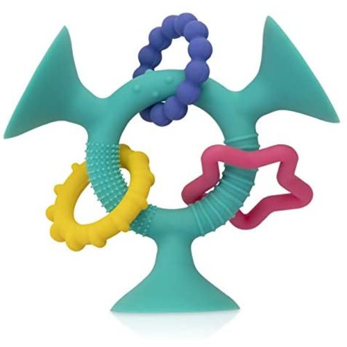 Nuby Silly Three Prong Interactive Suction Toy with Colorful Rings, Aqua