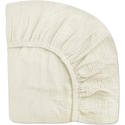 Crib Sheets for Boys Girl, Fitted Baby Toddler Bed Sheets 28" x 52", Neutral Muslin Cotton Crib Mattress Sheet with Boho Style, Soft and Breathable Comfort (Crib Sheet, Cream)