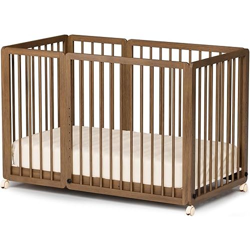 JOYMOR 8-in-1 Convertible Crib with 2" Mattress, Convert from Bassinet, Mid Crib to Full Size Crib, Height Adjustable, Easily Convert to Toddler Bed