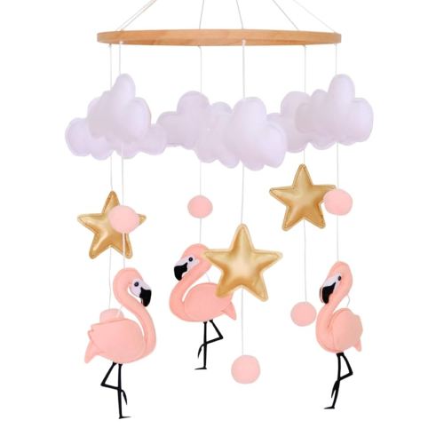 Pink Flamingo Baby Crib Mobile for Girls, Baby Mobile for Crib, Nursery Mobile, Baby Girl Mobile Boho Nursery Decoration for Pack N Play, Bassinet, Ceiling Mobile, Flamingo