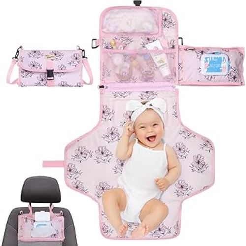 MiniDappers Baby Portable Changing Pad Travel, Waterproof Diaper Changing Mat with Shoulder Strap, Lightweight & Foldable Changing Station, Newborn Changing Mat, Baby Bag Registry Baby Shower Gifts