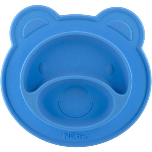 Nuby Sure Grip Silicone Miracle Mat 2-Section Bear Plate, Blue