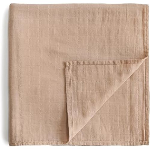 mushie Muslin Baby Swaddle Blanket | 100% Organic Cotton (Pale Taupe)