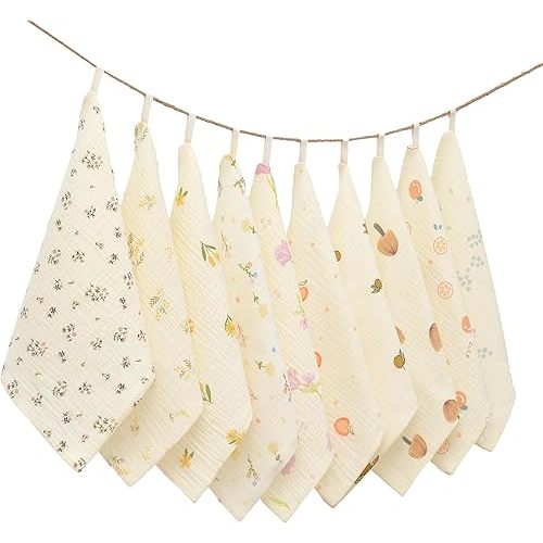 Baby washcloths,Soft Newborn Face Towels for Sensitive Skin,Cute Patterns for Infant,Toddler,Kids and Makeup Remover, 10 Pack 12x12 inches Registry as Shower (Plants)