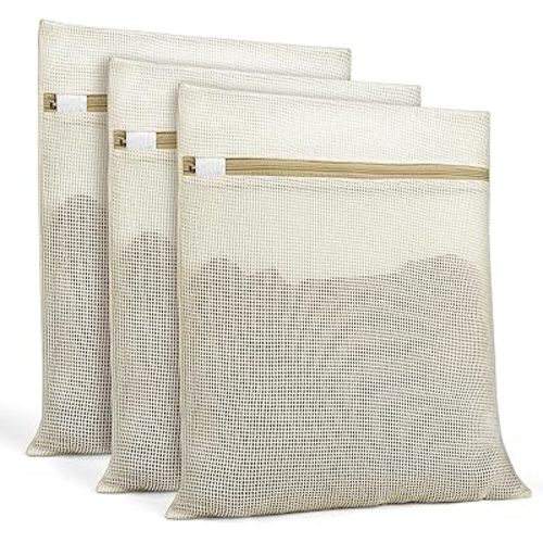 Natural Cotton Mesh Laundry Bags 12x16" 3-Pack,Gentle Wash for Lingerie, Baby Clothes & Travel Essentials
