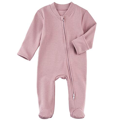 Baby Footed Pajamas with Mitten Cuffs - Unisex Newborn Infant 2 Ways Zipper Cotton Footie Onesies
