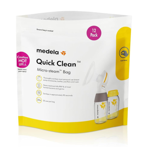 Medela Quick Clean Micro-Steam Bags for Bottles and Breast Pump Parts | 12 CT