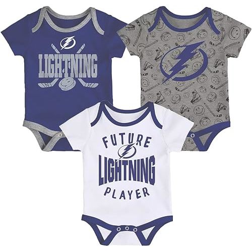 Outerstuff Tampa Bay Lightning 3-Pack Full Strength Team Logo Newborn/Infant Baby Bodysuit Onesie