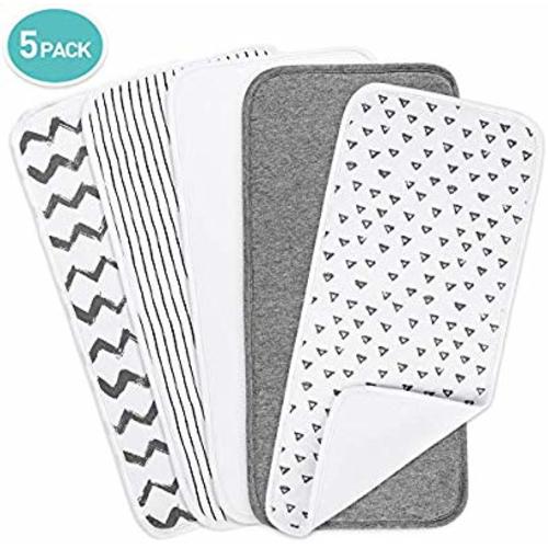 Baby Burp Cloths- 5 Packs 100% Organic Cotton Triple Layers Burping Rags, Ultra Soft and Thick Absorbent Towels, Unisex for Boys and Girls, Newborns, Baby Shower Gift, 21"x10"