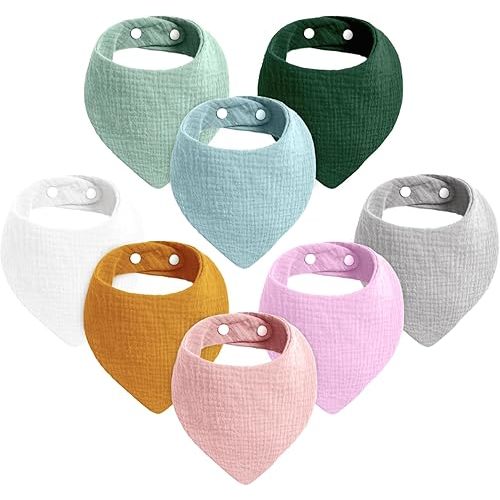 Cherub Muslin Bibs for Baby Girl and Boy, 8 Pack Soft Muslin Bandana Bibs for Newborns and Toddlers, 100% Cotton Super Absorbent Baby Drool Bibs for Drooling and Teething 0-36 Months