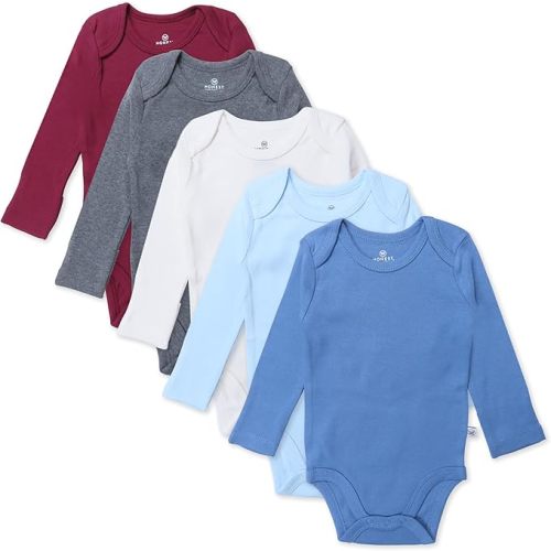 HonestBaby 5-pack Long Sleeve Bodysuits One-piece for Infant Baby Boys, Earthy Blues, 0-3 Months