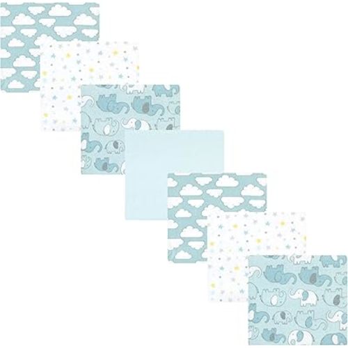 Hudson Baby Unisex Baby Cotton Flannel Receiving Blankets Bundle, Boy New Elephant, One Size