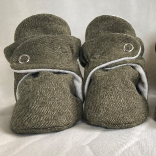 Forest Green Linen/Cotton Baby Booties