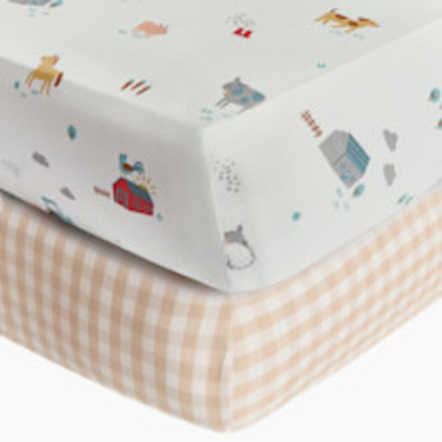 Soundly Percale Organic Crib Sheet Bundle - Farm + Tan Gingham