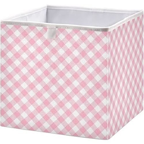 Storage Basket Pink Gingham Foldable 11 x 11 x 11 in Cube Storage Bin Home Decor Organizer Storage Baskets Box for Toys, Books, Shelves, Closet, Laundry, Nursery