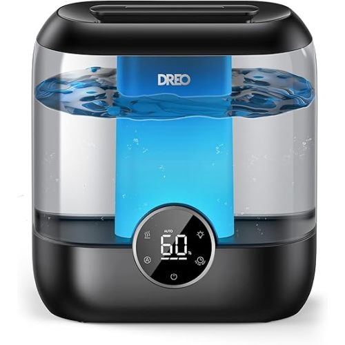 Dreo Humidifiers for Bedroom, 6L Top Fill Quiet Supersized Cool Mist Humidifier for Large Room, 60 Hour Runtime, Ultrasonic Humidifiers for Home, Baby, Plant, Indoor, Night Light, Black
