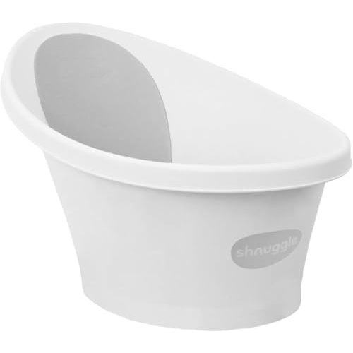 Shnuggle Newborn Baby Bath | Built in Support Bump and Soft Backrest | Suitable from Newborn | Bath Seat Support Includes Plug | White with Grey Backrest
