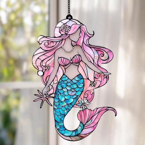 Mermaid Acrylic Window Hanging Suncatcher, Mermaid Lovers Gift, Mermaid Stained Glass Home Decor, Kitchen Decor, Mermaid Decor, Gift For Her