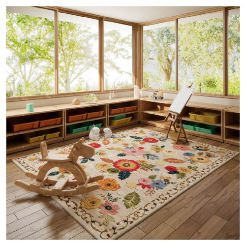 Red Barrel Studio® Machine Washable Area Rugs For Bedroom: 5'X7' Living Room Rug Floral Vintage Large Rug Stain Resistant Non Slip Low Pile Faux Wool Soft Rugs For Dining Room Bedside Kitchen Entryway Nursery Office | Wayfair