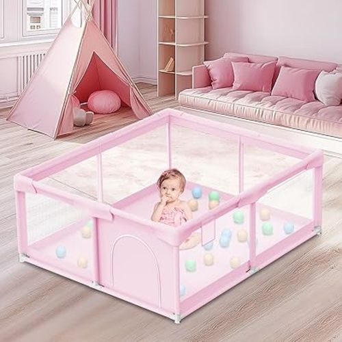 Baby Playpen for Toddler, Playpen for Babies 50" × 50" Baby Fence Playards, Kids Safety Play Pen Area for Indoor & Outdoor (Pink)