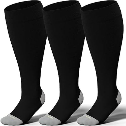 LEVSOX Plus Size Compression Socks for Women Men Wide Calf Extra Large 15-20 mmHg Knee High Sock for Nurses Pregnant Travel