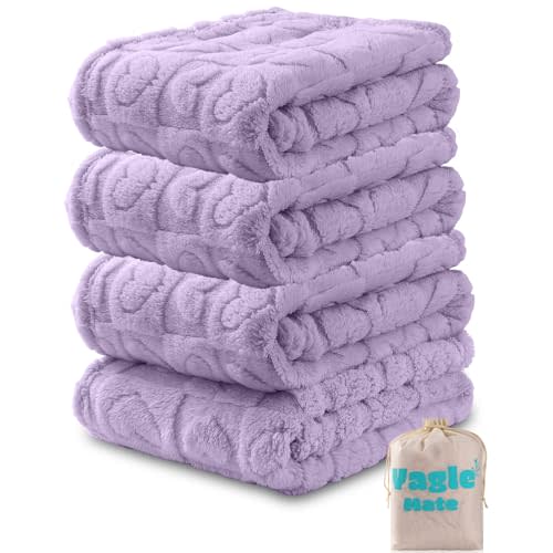 Yagle Mate 4 Pcs Baby Blankets,Fleece Checkered Blanket, Fluffy Small Crib Blankets for Girls, Toddler Receiving Blankets 30×40 Purple
