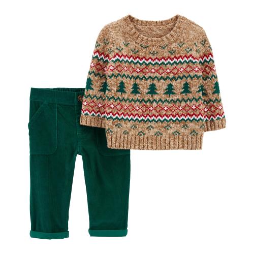Baby 2-Piece Holiday Sweater & Corduroy Pant Set - 3M - Style,Multi