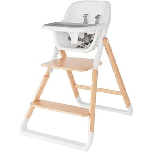 Ergobaby Evolve 3-in-1 High Chair and Kitchen Tower Stool Bundle, Natural Wood