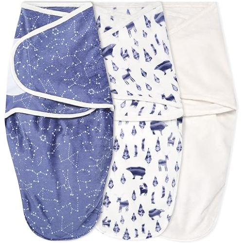 aden + anais Essentials Easy Wrap Swaddle, Velboa Baby Wrap, Newborn Wearable Swaddle Sleep Sack, TOG 1.5, 3 Pack, Scandinavian Sky, 0-3 Months